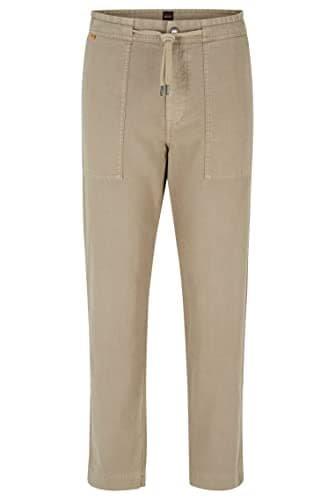 Image of BOSS Mens Sisla-PP Regular-fit Trousers in Linen and Cotton Beige