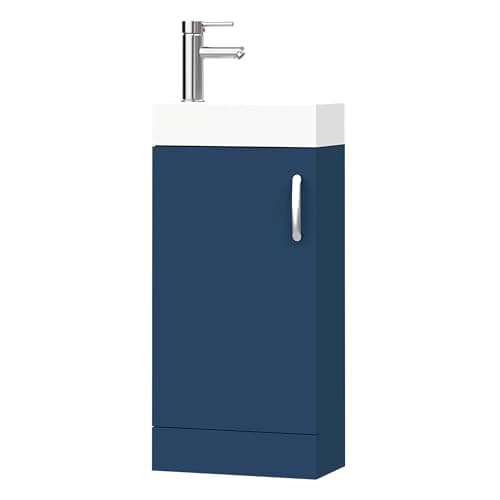 Image of BELOFAY Vanity Unit With Basin | 400mm Bathroom Vanity Units With Basin | Floor Standing Slim Design | Waterproof | 1 Tap Hole Ceramic Bathroom Sink | Including Waste (New York Blue)