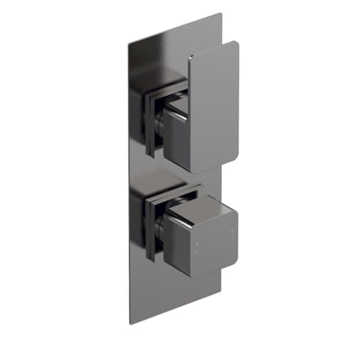 Image of nuie WIN7TW02 Windon Modern Bathroom Square Concealed Twin Thermostatic Shower Valve with Diverter-Two Outlets, Brushed Pewter