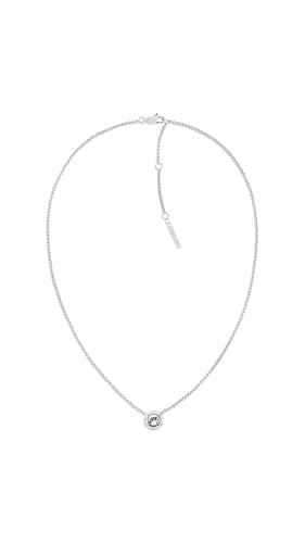 Image of Calvin Klein Women's TWISTED BEZEL SOLITAIRE Collection Stainless Steel Necklace with a Charm Embellished with Crystals - 35000769
