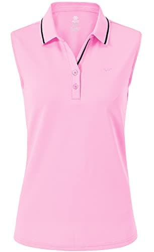 Image of JINSHI Women Sleeveless Polo Shirts Ladies Golf Top Breathale Casual Sports Tennis Horse Riding Polo T-Shirt Pink Size S