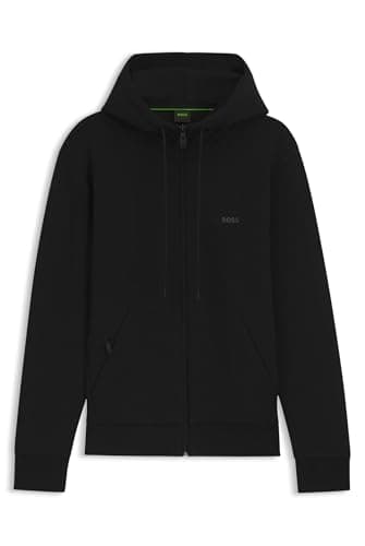 Image of BOSS Mens Saggy Logo-print zip-up hoodie in stretch cotton