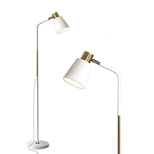 Image of Floor Lamp, Industrial Floor Lamps Corner Lamp Rustic Farmhouse Standing Lamp, Adjustable Metal Heads Indoor Task Lighting Reading Floor Lamps for Living Room, Bedroom, E27 Socket (White)