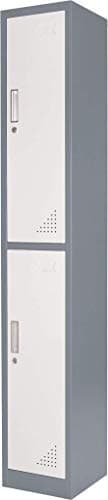 Image of The Workplace Depot Metal Locker with 2 Lockable Doors – Reinforced Steel, Ventilated, Powder-Coated Finish – Ideal for Workplaces, Schools & Changing Rooms – 1800 x 300 x 300mm(2 Door, Grey)