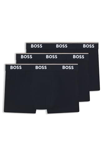 Image of BOSS Mens Trunk 3P Power Three-Pack of Logo-Waistband Trunks in Stretch Cotton