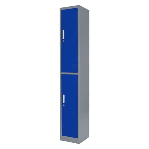 Image of The Workplace Depot 2 Door Heavy Duty Metal Locker – Steel Construction, Grey-Blue Finish, 1800mm Tall – Ideal for Offices, Warehouses & Shared Workspaces (2 Door, Blue)