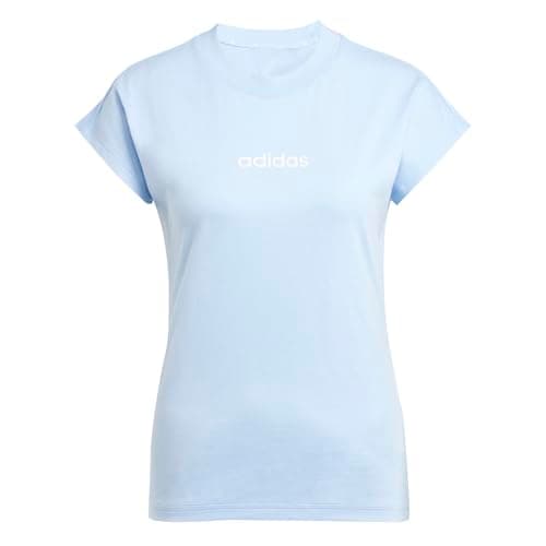 Image of adidas Women's Essentials Linear Cotton T-Shirt, Glow Blue/White, S
