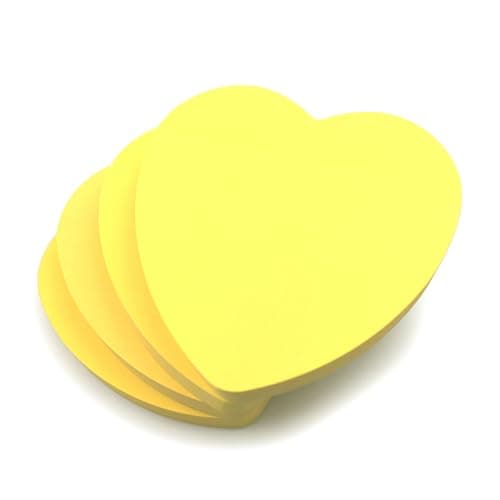 Image of Evergreen Goods 4 Pads Heart Shaped Sticky Notes Neon Yellow Colour 100 Sheets per Pad 3"x3" Removable Adhesive Sticky Notes for Office School Home Valentines Gift for Couples