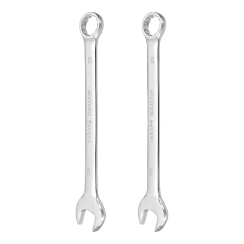 Image of sourcing map 2Pcs Combination Wrench 20mm Metric 12-Point Box and Open End CR-V Steel Double Ended Spanner Tool for Automotive Pipe Furniture Machinery DIY Repair, Silver White