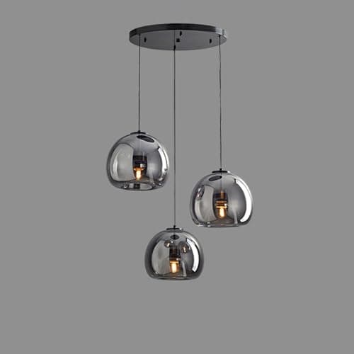 Image of Glass Pendant Light 3-Light Smoke Gray Glass Pendant Light Fixtures Black Metal Hanging Lamp Retro Ceiling Hanging Light Fit For Living Room Dining Table Kitchen Bedroom Bar Suspension Ceiling Lights