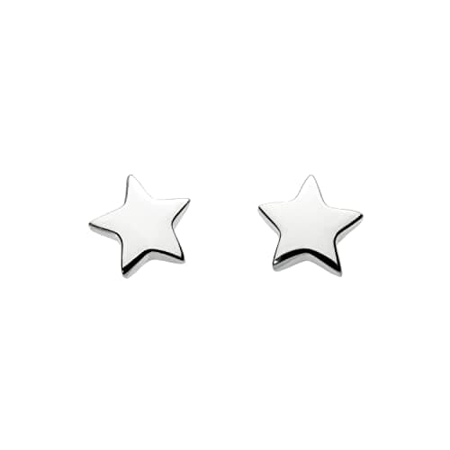 Image of DEW Small Star Stud Earrings – Sterling Silver, Solid Design, Facing Pair (Mirrored Left and Right), Cute Celestial Design