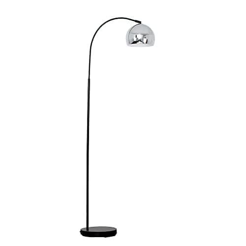 Image of MiniSun | Modern Designer Style Black Floor Lamp with a Polished Chrome Light Shade | Floor Lamps & Torchieres, Home Décor & Improvement Essential | Includes 6W LED E27 Light Bulb