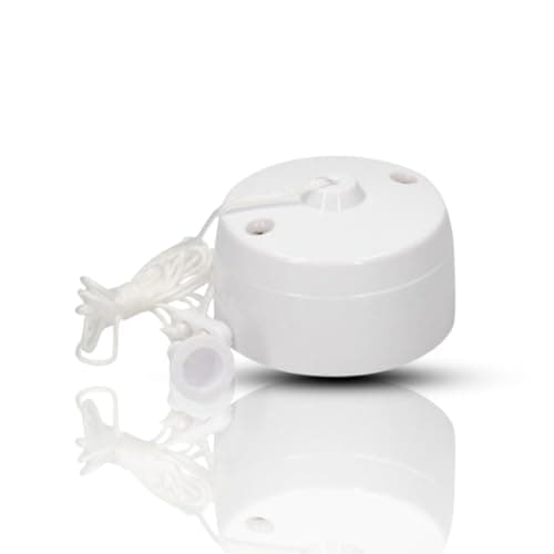 Image of White Ceiling Pull Cord Switch 10A Round Light Switch for Bathroom or Toilet Long String Pull Cord Ceiling Mounted (2 Way)