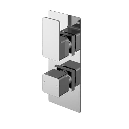 Image of Balterley Concealed Thermostatic Shower Valve, Square Lever & Knob Handles with Rectangular Plate Bathroom Shower Valve, Dual Control 1 Outlet Valves for Showers - 120 x 135 x 215mm (Chrome)
