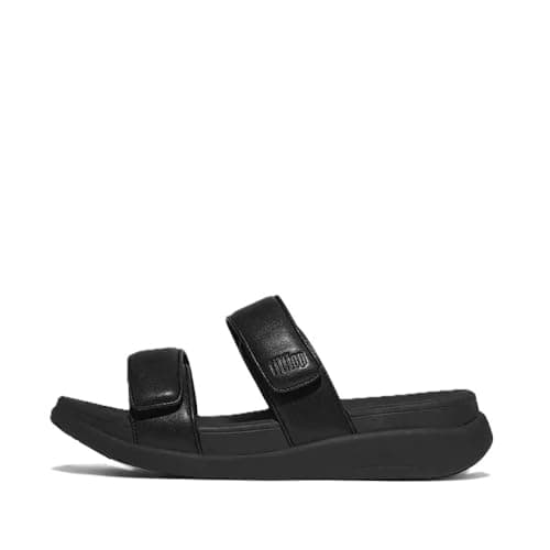 Image of FitFlop Women's, F-MODE GO Adjustable Two-Bar Slide Sandal, All Black, 7.5