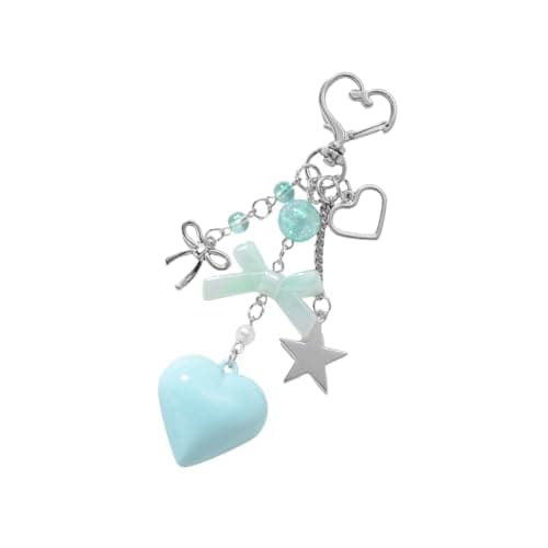Image of ZBIianxer Romance Couple Keychain Set with Heart Bows and Star Designs Keyring for Bags Charm Gift Practical Resin Keyring Heart Keychain