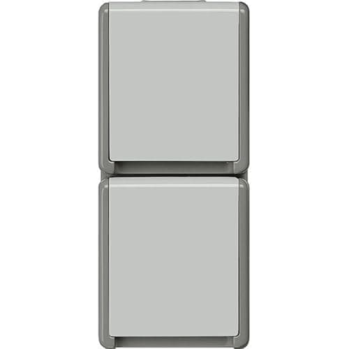 Image of Siemens 5UB4723 Delta Surface IP44 AP Schuko Socket 2-Way Vertical with Hinged Lid for Wet Rooms, Outdoors or Cellar
