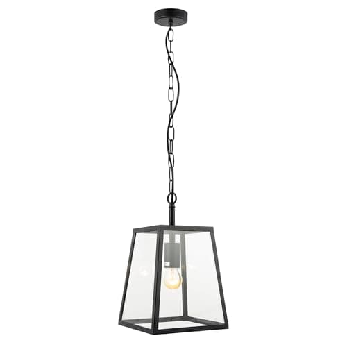 Image of Happy Homewares Classic Lantern Pendant Ceiling Light in Matte Black with Clear Glass Sides | 138cm Maximum Height x 22cm Width | 1 x 11w LED