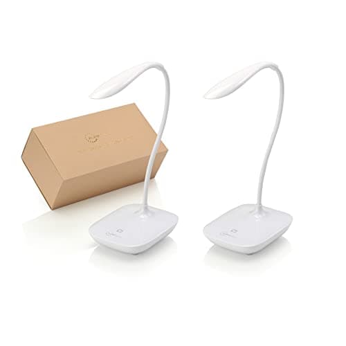Image of Auraglow Wireless Rechargeable Flexible Adjustable Gooseneck LED Desk Lamp, Touch Control Dimmable Reading Light for Home, Office, Work and Study - White - 2 Pack