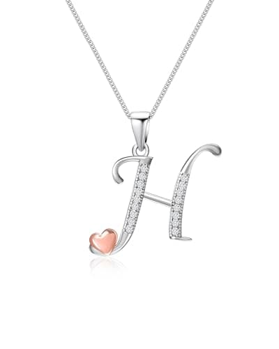 Image of Mesovor 925 Sterling Silver Initial Necklace for Women, Dainty Sterling Silver Letter Cubic Zirconia Necklace Jewelry Gifts for family Mother Sister Wife (Letter-H)