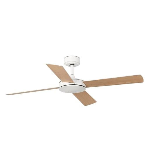 Image of FARO BARCELONA Ceiling fan MALLORCA L matt white steel, maple plywood H: 31 cm Ø132cm