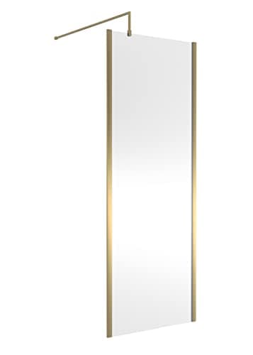 Image of nuie WRSCOBB76 Modern Bathroom Outer Framed Wall Fixed Wetroom Screen with Support Arm, 760mm, Brushed Brass