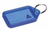 Image of Kevron 56x30mm Blue Key Tags with Labels Pack of 100 in Display Box for Identification, Security, Luggage, Pet Names, Memory Sticks, Home & Office