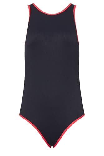 Image of Long Tall Sally - LTS Tall Navy Blue & Red Ribbed Sporty Swimsuit - Women's