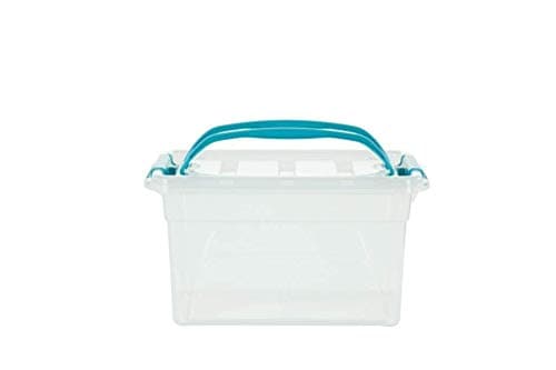 Image of Whitefurze 2 Count 7L Carry Box Secure LID Strong Handle Clear Plastic Storage Container Teal Clip
