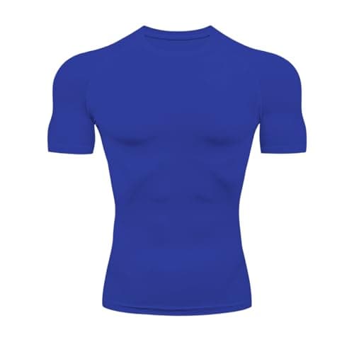 Image of HYCOPROT Men's Compression Shirts Short Sleeve Compression Top Athletic Workout T-Shirt Quick Dry Sports Baselayer Running Undershirts Tops (Blue,L)