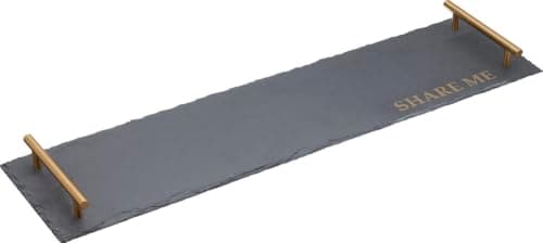 Image of Artesà Slate Serving Tray/Platter with Gold-Finish Handles and Decorative SHARE ME Print,Food Sharing Board for Sandwiches, Antipasti, Starters and Dinner Parties, 60 x 15 cm (23.5 Inch x 6 Inch),Grey