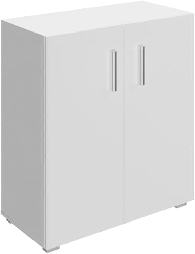 Image of CASARIA® Vela Bookshelf Cabinet with 2 Doors | 77x60x30cm | Height Adjustable Shelf | Modern Side Storage Unit | 2 Compartments Wooden Boockcase Book Study Hallway Office Multi Purpose White