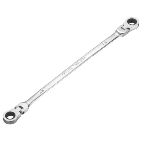 Image of sourcing map Double Box End Wrench Extra Long Flex Head Metric 3/8" x 7/16" 72-Tooth 12-Point Ratcheting Double Box End Wrench 180 Degree Flex Head CR-V Steel for Garage Repair DIY, Silver
