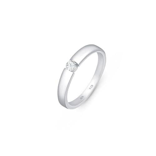 Image of Amberta Solid 925 Sterling Silver Cubic Zirconia Wedding Ring | Sterling Silver Solitaire Ring for Women | Silver Cubic Zirconia Ring | Sterling Silver Engagement Rings for Women: Ring Size L