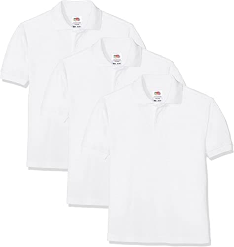 Image of Fruit of the Loom Unisex Baby Short Sleeve Polo Shirt, White, 7-8 Years UK