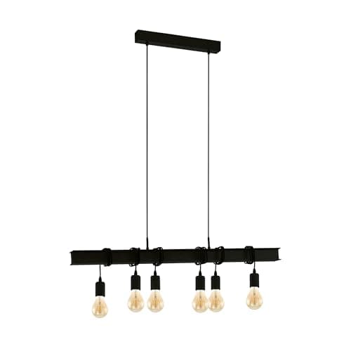 Image of Eglo Pendant Lighting Townshend, 6-Light Vintage Hanging lamp for Dining Table, Industrial Design Ceiling Light Fitting for Living Room, Black Steel, E27 Socket
