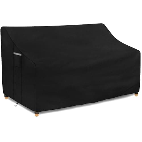 Image of Dokon Garden Bench Covers Waterproof 3 Seater with Air Vents, Outdoor Bench Seat Cover Heavy Duty 420D Oxford Fabric Windproof Anti-UV Garden Seat Covers, 163x66x63/89cm - Black