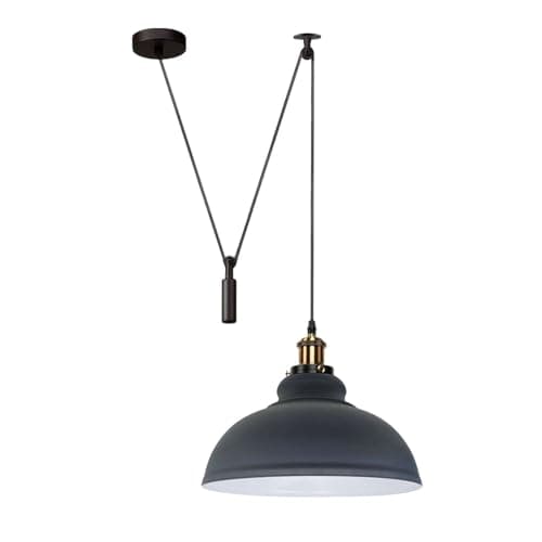 Image of LEDSone Ceiling Pendant Light, 29cm Metal Grey Curvy Shade, Height Adjustable 2m Cable, E27 Bulb Base, Industrial Pulley Lighting, Island Lamp Farmhouse Dinner Room Kitchen Hallway