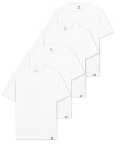 Image of ThreadCo Kids T-Shirts - 100% Cotton - Premium Weight 180gsm Boys & Girls T Shirt - Relaxed-Fit for Everyday, School & PE - Soft, Durable & Pre-Shrunk - 4 Pk - White - Ages 11-12