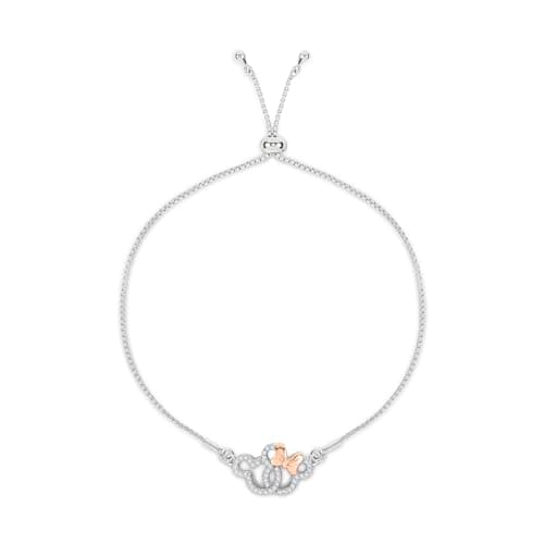 Image of Disney Mickey & Minnie Girls Two Tone Plated Sterling Silver Stone Set Toggle Adjustable Bracelet B902055TZWL.PH