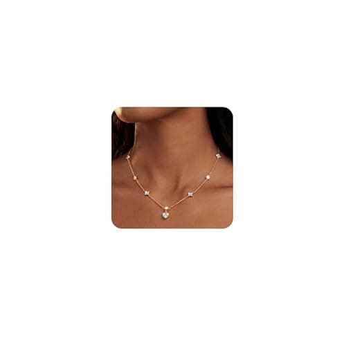 Image of FIOROYAL Gold Silver Necklaces for Women Girls 14K Gold Plated Non Tarnish Gold Necklace Chain Cubic Zirconia Heart Four Leaf Clover Necklace for Women Wedding Brides Jewellery Gifts Heart-G