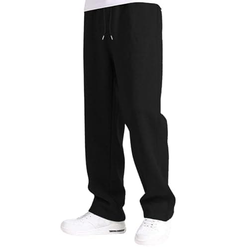 Image of Joggers for Men UK Tracksuit Jogging Bottoms Straight Leg Open Hem Joggers Uncuffed Elastic Waist Drawstring Sweatpants Workout Gym Track Pants Casual Fleece Winter Trousers Black XXL