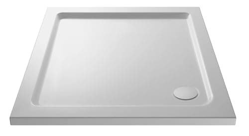Image of Balterley 760 x 760 mm Square Shower Tray, Slimline White Shower Trays, Durable Stone Resin Base Trays for Bathroom Enclosure Cubicle, Corner Waste Square Shape Tray for Wetroom (White)
