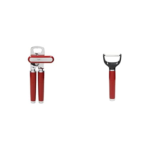 Image of KitchenAid Stainless Steel Tin Opener – Empire Red & Stainless Steel Y Peeler - Empire Red