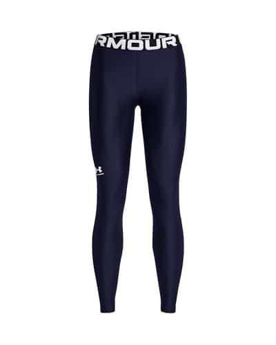 Image of Under Armour Women's Heat Gear Legging, Quick-Drying and Breathable Women's Gym Gear, Ladies' Leggings with 4-Way Stretch Fabric,Midnight Navy / / White,LG