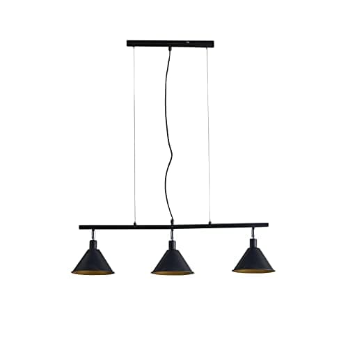 Image of MiniSun | Modern 3 Way Suspended Ceiling Light with Matt Black/Gold Metal Cone Shades | Pendant Lights, Home Décor & Improvement Essential | Mains Wired
