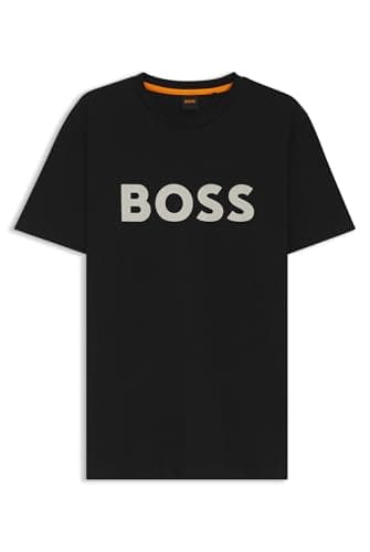 Image of BOSS Mens Thinking 1 Cotton-Jersey T-Shirt with Rubber-Print Logo
