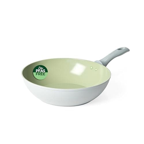 Image of Salter Earth 28cm Stir Fry Pan – Healthy Ceramic Non-Stick Coating, PFAS-Free Induction Cookware, Aluminium Deep Frying Pan for Noodles, Easy Clean, PFOA/PTFE-Free, Stay Cool Handle, Green