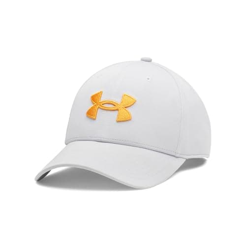 Image of Under Armour Men's Blitzing Cap Stretch Fit, (014) Halo Gray / / Squad Orange, Small/Medium