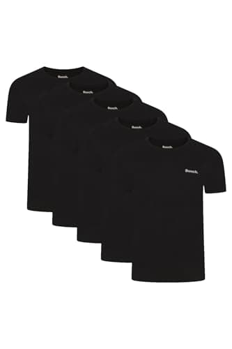 Image of Bench Men's Herman Everyday T-Shirt Multipack, Black, 100% Cotton, 5 Pack, Classic Fit Short Sleeve Tee, Medium